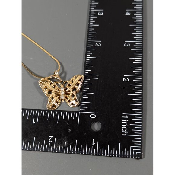 Vintage Gold Tone Butterfly Rhinestone Pendant Necklace 18" - Picture 8 of 8